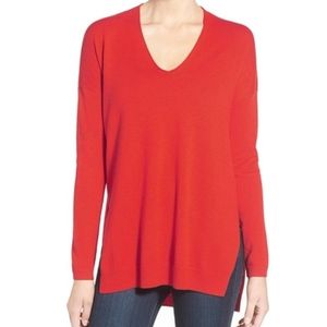 Trouve Side Slit V Neck Sweater Cashmere Red Orange size XS
